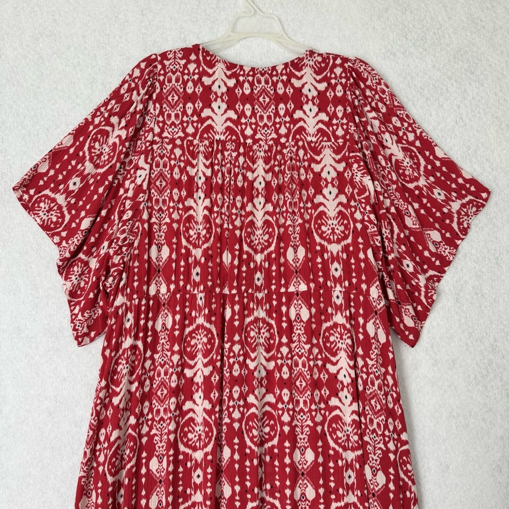 Knox Rose Dress Womens Large Midi Maxi Red White Button Front Short Sleeve Boho - Picture 11 of 15
